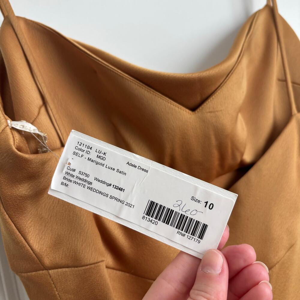 Jenny Yoo Marigold Gold Satin Cowl Neck Midi Dress Wedding Guest - Picture 9 of 16